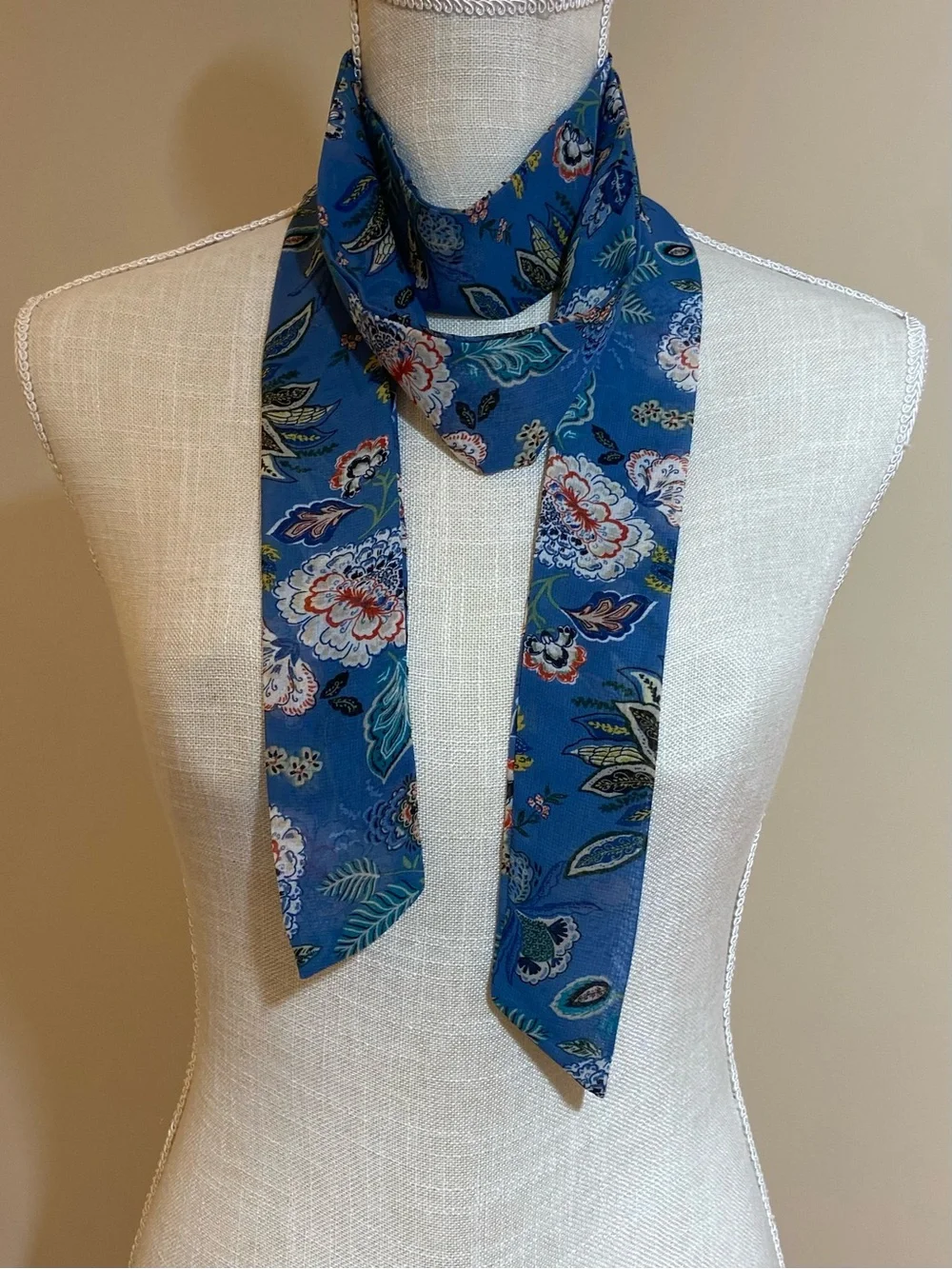 Silk Floral Blue Long Skinny Scarf Free People Virginia Pony Scarf Style